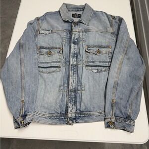 Mens polo jeans type 2 Denim Jacket Light Wash Button Front Pockets Size XL